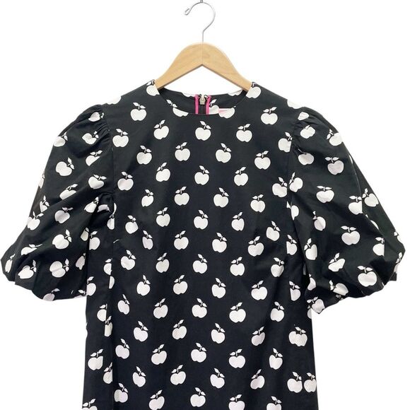 Kate Spade Apple Toss Taxi Dress Black White Puff Sleeve Mini Shift Size 00 - Picture 7 of 16